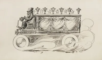 Two Men Driving A Hearse