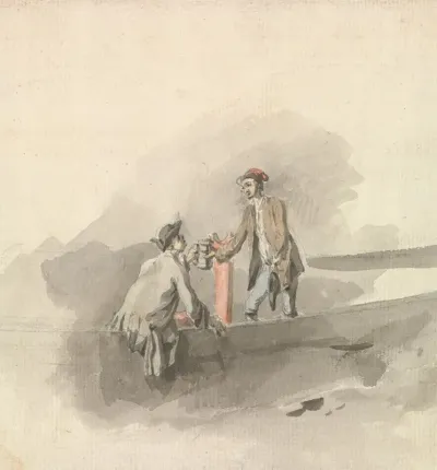 Two Men In A Boat Clinking Tankards