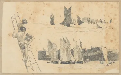 Two Men In Ships Rigging Two Scenes With Sailboats