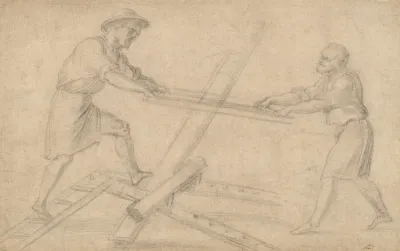 Two Men Sawing A Plank