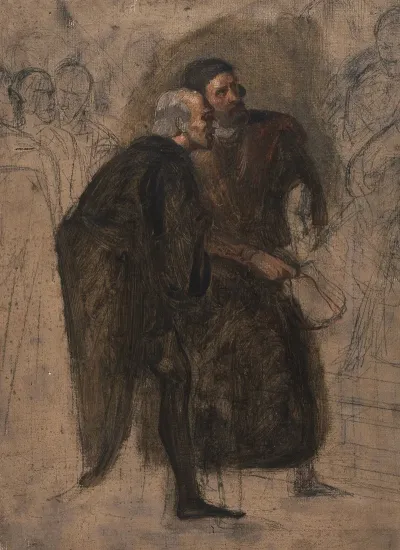 Two Men Surrounded By Figures Study