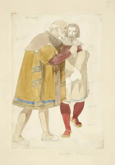 Two Men Walking Perpendicularly To Each Other