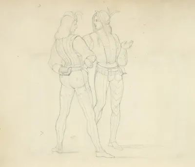 Two Men Wearing Tights Doublets Belts With Purses And Hats Lucan Signorelli De Cartona 1439