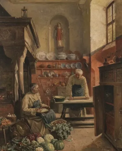 Two Monks In The Monastery Kitchen