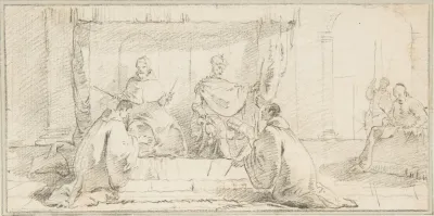 Two Monks Kneeling Before A Doge And An Emperor Doge Ziani And Emperor Barbarossa