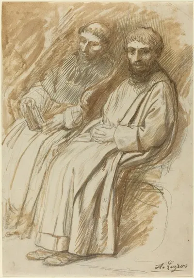 Two Monks Seated In A Church