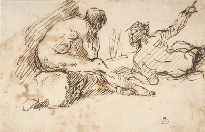 Two Nude Male Figures One Seated And One Reclining 1609 1675