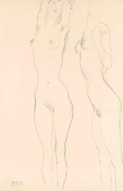 Two Nudes The Left One With Raised Arms