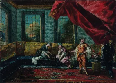 Two Odalisques Playing Mancala In The Harem