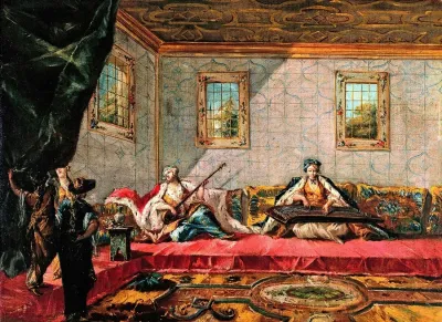 Two Odalisques Playing Music In The Harem