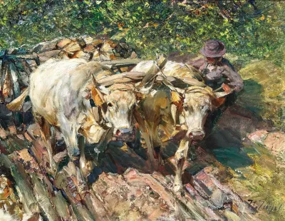 Two Oxen Pulling A Cart In Bolzano Munich