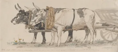 Two Oxen Pulling A Cart