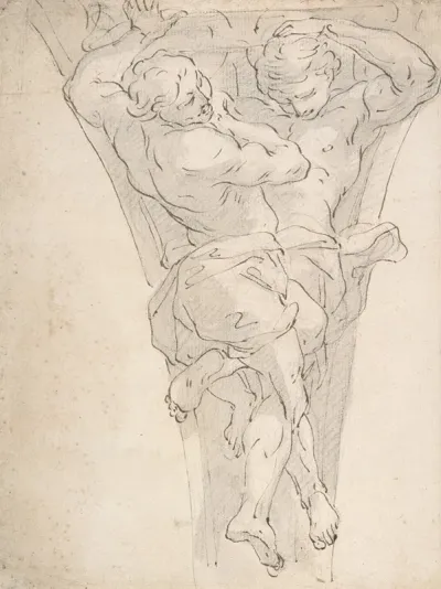 Two Partially Draped Male Figures In A Pendentive