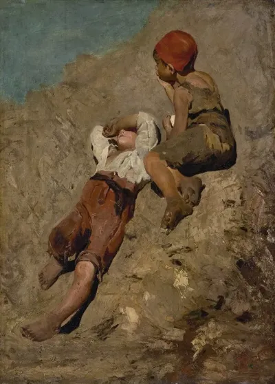 Two Peasant Boys On A Slope