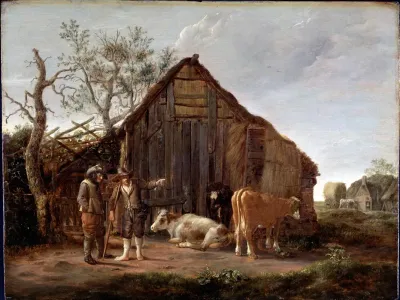 Two Peasants With Cows