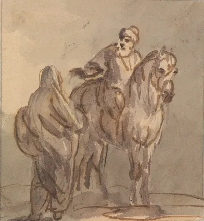 Two People One Standing One Seated On A Horse