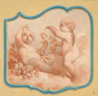 Two Putti Seated On Clouds