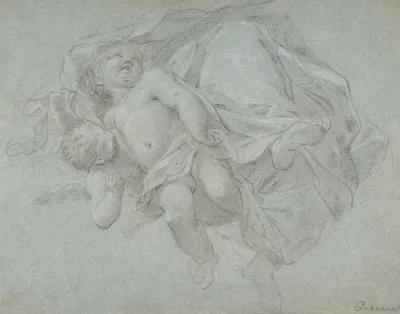 Two Putti Supporting The Lower Part Of A Draped Figure