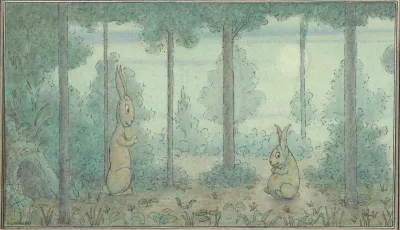 Two Rabbits In A Wood