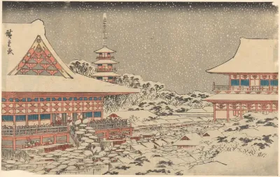 Two Red Pavilions In Snow