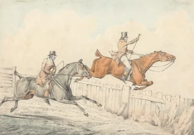 Two Riders Jumping A Wooden Fence