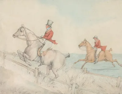 Two Riders Taking A Double Fence