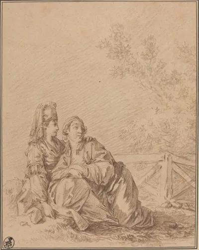 Two Russians Seated In Landscape