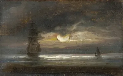 Two Sailing Boats By Moonlight