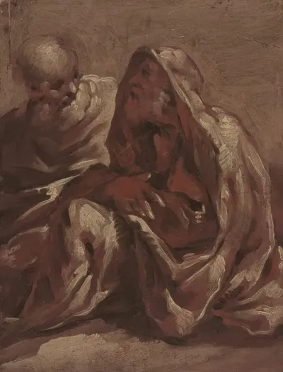 Two Seated Bearded Male Figures