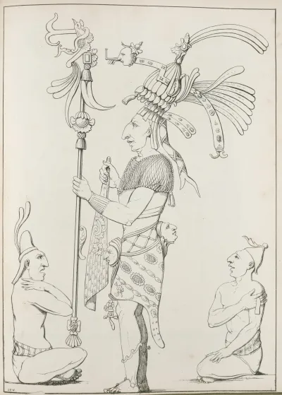 Two Seated Figures Flanking One Standing Figure