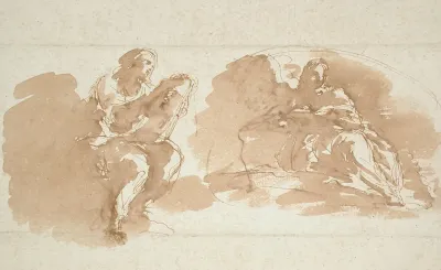 Two Seated Figures With Books