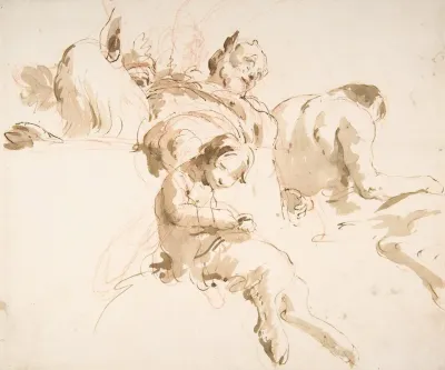 Two Seated Satyrs And A Child Satyr
