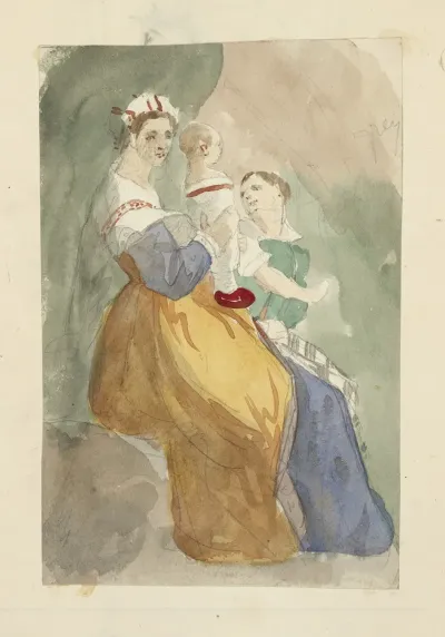 Two Seated Women One Holding A Baby
