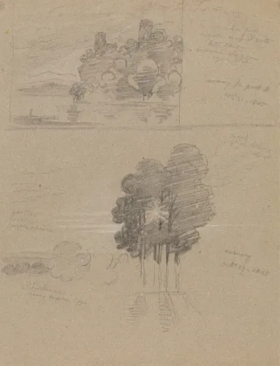 Two Sketches Of A Castle And Of Trees Morning And Evening