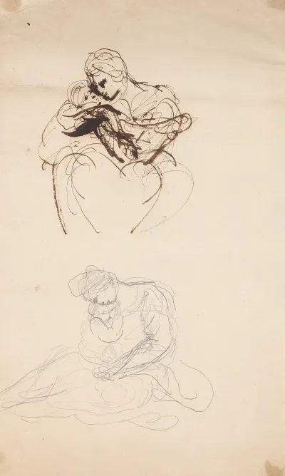 Two Sketches Of A Woman And Infant