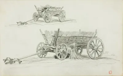 Two Sketches Of An Ox Cart