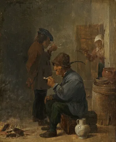 Two Smoking Peasants At The Coal Fire
