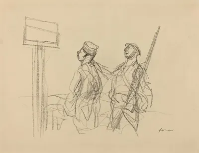 Two Soldiers Looking At A Placard