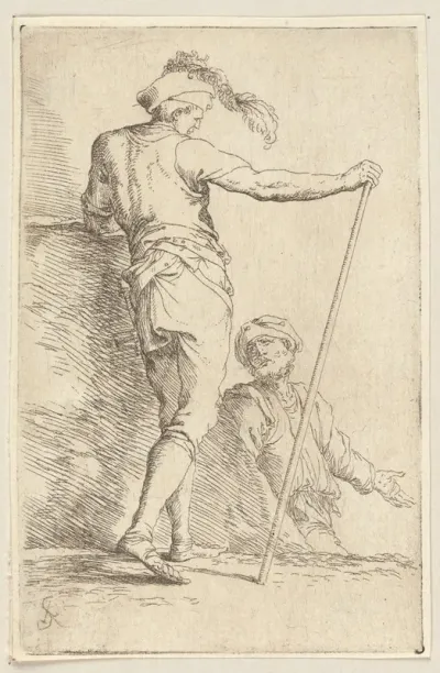 Two Soldiers One Seen From Behind And Holding A Cane In His Right Hand