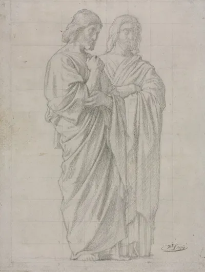 Two Standing Figures Study For The Left Section Of The Mission Of The Apostles