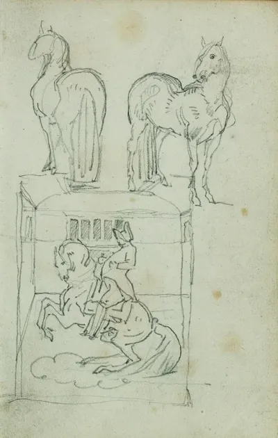 Two Standing Horses Man Riding A Rearing Horse