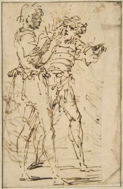 Two Standing Men Gesticulating