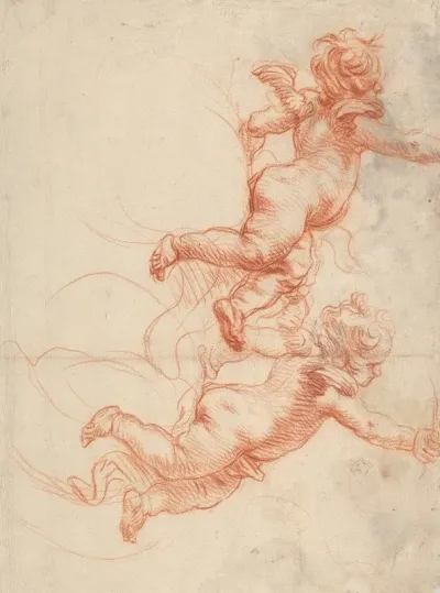 Two Studies Of A Flying Putto