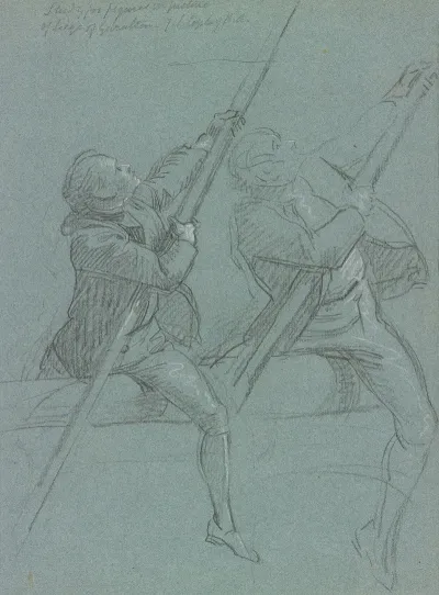 Two Studies Of A Man Astride A Cannon