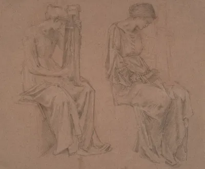Two Studies Of A Seated Girl Playing A Sitar