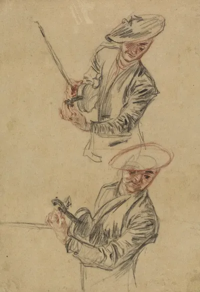 Two Studies Of A Violinist Tuning His Instrument