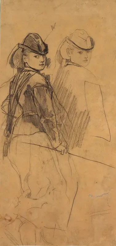 Two Studies Of A Young Girl Looking Over Her Shoulder