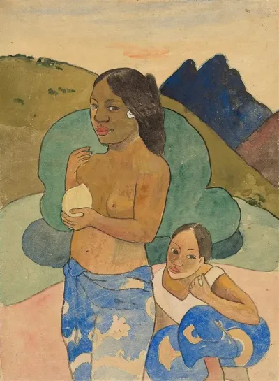 Two Tahitian Women In A Landscape