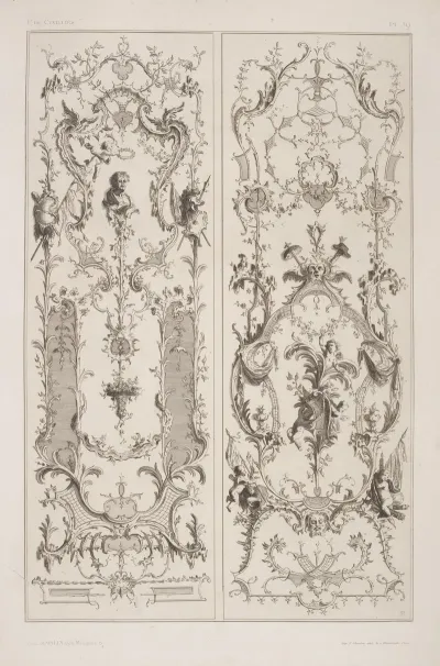 Two Vertical Designs Featuring Cherub Crowning A Bust Portrait With Wreath