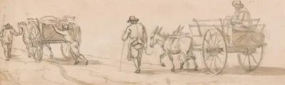 Two Wheeled Cart And Figures